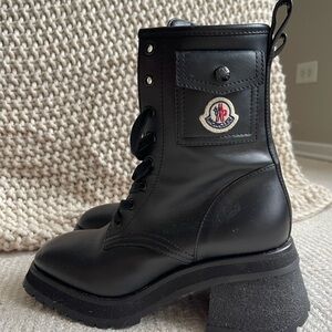 Moncler Black Combat Boots with Chunky Sole